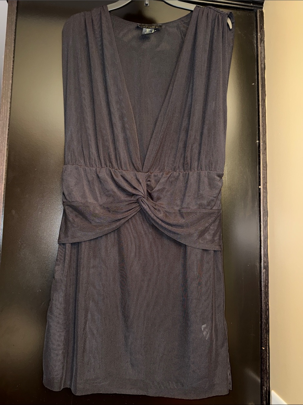 House of Harlow 1960 sheer black Twist-Waist V-Neck Dress S